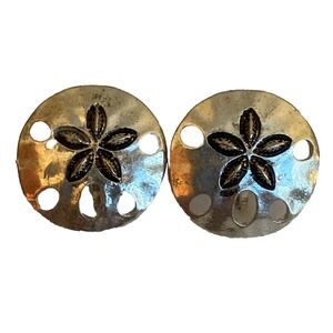 Vintage Silver Tone Sand Dollar Star Fish Clip On Earrings Beach Nautical